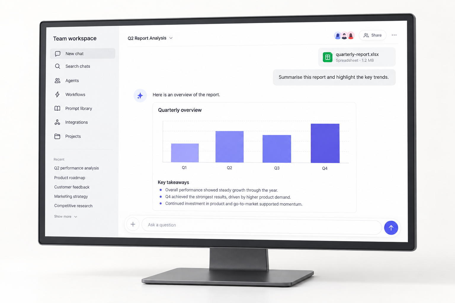 Illustrative AI workspace on an unbranded monitor
